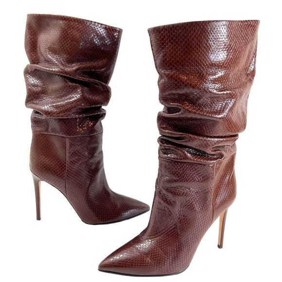 PARIS TEXAS Slouch Python-Embossed High Heel Boots in Cocoa Brown - Picture 15 of 16